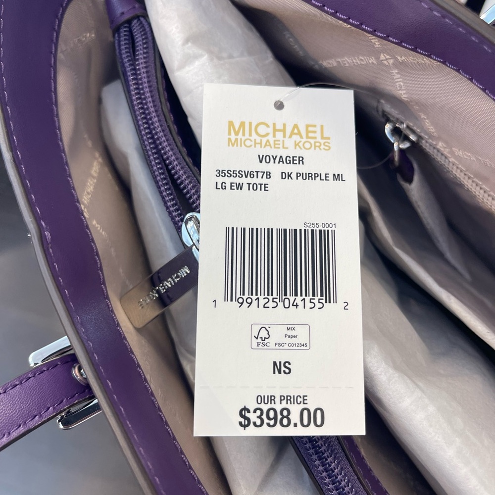 MICHAEL KORS Voyager Large Color-Block Signature Logo Shoulder Tote 
Dark Purple - Picture 9 of 16